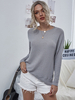 Damen Bluse Grau Langarm Polyester Jewel Neck Frauen T-Shirt