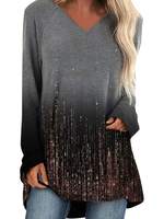 Damen Bluse Grau Langarm Polyester Print Jewel Neck Casual T-Shirt