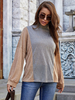 Damen Bluse Grau Langarm Zweifarbiges Polyester Casual T Shirt