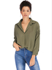 Damen Bluse Grün Turndown Kragen Langarm Casual Polyester Tops