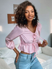 Damen Bluse Hellrosa Polyester Sweetheart Neck Long Sleeves Casual Tops