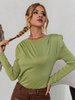 Damen Bluse Hunter Grün Lange Ärmel Stretch Piping Jewel Neck Polyester T-Shirt