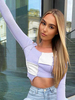 Damen Bluse Jewel Neck Lange Ärmel Lavendel Farbblock Stretch Paspel Polyester T-Shirt