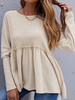 Damen Bluse Jewel Neck Long Sleeves Apricot Stretch Rüschen Lycra Spandex T-Shirt