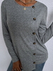 Damen Bluse Jewel Neck Long Sleeves Hellgrau Stretch-Knöpfe Baumwoll-T-Shirt