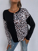Damen Bluse Jewel Neck Long Sleeves Schwarz Zweifarbiges T-Shirt mit Stretch-Paspeln aus Baumwolle