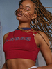 Damen Bluse Jewel Neck Sleeveless Polyester Letters Print Piping Red T-Shirt