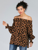 Damen Bluse Kaffee Braun Leopard Polyester Bateau Neck Casual Leopardenmuster Langarm Tops