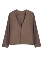Damen Bluse Khaki Langarm V-Ausschnitt Baumwolle T-Shirt