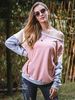 Damen Bluse Langarm T-Shirts Hellrosa Bateau Neck Polyester Casual T Shirt