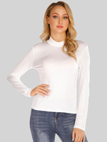 Damen Bluse Langarm White Jewel Neck Polyester T-Shirt