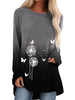 Damen Bluse Lange Ärmel Blumendruck Jewel Neck Polyester Grau T-Shirt