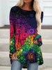 Damen Bluse mit langen Ärmeln Rose Schwarz Polyester Animal Print Jewel Neck T-Shirt