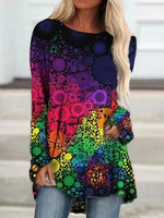 Damen Bluse mit langen Ärmeln Rose Schwarz Polyester Animal Print Jewel Neck T-Shirt