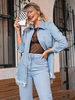Damen Bluse Mäntel Hell Himmelblau Turndown Kragen Cowboy Langarm Baumwolle Tops
