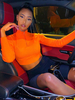 Damen Bluse Orange Langarm Polyester Backless High Collar Casual Top