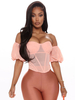 Damen Bluse Pink Bateau Neck Kurzarm Polyester Sheer Sexy Tops