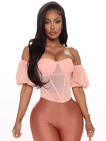 Damen Bluse Pink Bateau Neck Kurzarm Polyester Sheer Sexy Tops