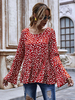 Damen Bluse Rot Blumendruck Blumen Jewel Neck Langarm Polyester Casual Tops