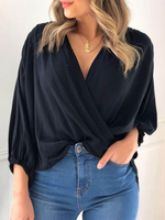 Damen Bluse Schwarz bedruckt Übergroße Halbarm Polyester Casual Tops