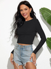 Damen Bluse Schwarz Langarm Jewel Neck Cotton Summer T Shirt