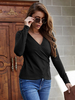 Damen Bluse Schwarz Langarm V-Ausschnitt Layered Polyester Casual T Shirt