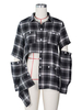 Damen Bluse Schwarz Plaid Buttons Turndown Kragen Lässig Langarm Baumwolle Blend Tops