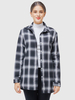 Damen Bluse Schwarz Plaid Turndown Kragen Lässig Langarm Cotton Tops