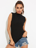 Damen Bluse Schwarz Polyester rückenfrei High Collar Sommer Casual T Shirt