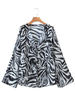 Damen Bluse Schwarz Zebradruck Jewel Neck Lässig Langarm Polyester Tops