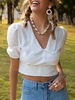 Damen Bluse White Sheer Turndown Kragen Kurzarm Cotton Casual Tops