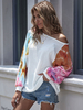 Damen Bluse White Tie Dye Asymmetrische Langarm Bateau Neck Polyester T-Shirt
