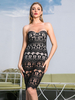 Damen Bodycon Kleid Schwarz Spitze Kleider Cowl Neck Ärmellose Casual Geometric Pattern Midi Kleider
