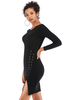 Damen Bodycon Kleider Black Jewel Neck Classic Langarm Bleistiftkleid