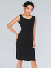 Damen Bodycon Kleider Black Jewel Neck Split Front Casual Ärmelloses Bleistiftkleid
