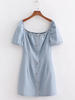 Damen Bodycon Kleider Blau Kurzarm Casual Backless Slim Fit Kleid Etuikleid
