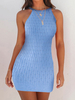 Damen Bodycon Kleider Blau Ärmellos Lycra Spandex Sexy Midi Kleid Sommer Etuikleid