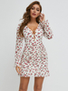 Damen Bodycon Kleider Blumendruck Weiß Böhmisches Langarm-Bleistiftkleid mit V-Ausschnitt
