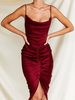 Damen Bodycon Kleider Burgunder Träger Hals Split Front Ärmelloses Sexy Bleistiftkleid