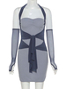 Damen Bodycon Kleider Deep Blue Color Block Casual Halfter Midi Kleid Etuikleid
