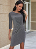 Damen Bodycon Kleider Grau Halbarm Plissee Casual Slim Fit Kleid Etuikleid