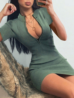 Damen Bodycon Kleider Green Jewel Neck Kurzarm Polyester Casual Bleistiftkleid