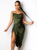 Damen Bodycon Kleider Grüne Träger Hals Schnür Kordelzug Ärmelloses Sexy Bleistiftkleid