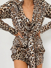 Damen Bodycon Kleider Leopardenmuster Turndown Kragen Schnüren Lässig Langarm Bleistiftkleid