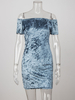Damen Bodycon Kleider Light Sky Blue Bateau Neck Kurzarm Casual Bleistiftkleid