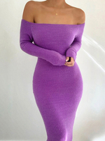 Damen Bodycon Kleider Lila Bateau Neck Open Shoulder Sexy Ärmelloses Bleistiftkleid