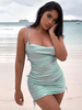 Damen Bodycon Kleider Mintgrün Cami Schnür Sexy Straps Neck Backless Sheath Dress