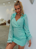 Damen Bodycon Kleider Mintgrün Langarm Casual V-Ausschnitt Slim Fit Kleid Etuikleid