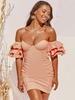 Damen Bodycon Kleider Pink Half Puffer Ärmel Sexy Bateau Neck Körperbewusstes Kleid Sexy Etuikleid