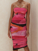 Damen Bodycon Kleider Rose Color Block ärmellose Plissee lässig trägerlos offene Schulter Slim Fit Kleid Etuikleid